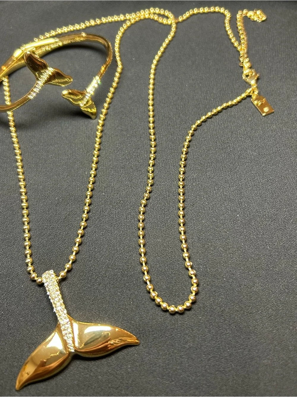 kate spade Gold Whale Tail Pendant Necklace with Pave Accent